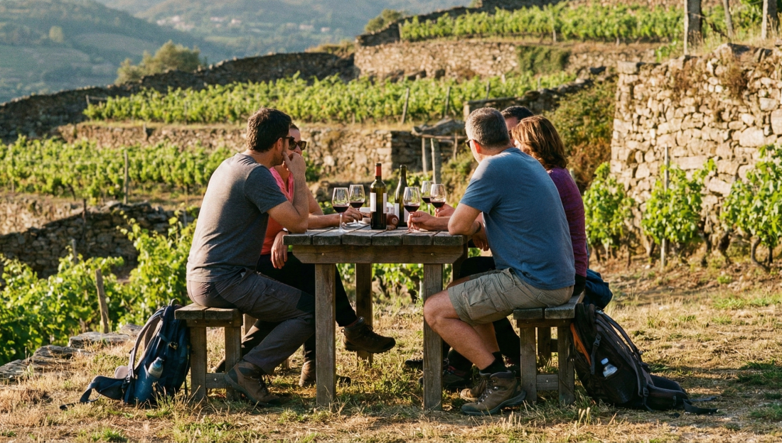 Small group wine tour gathering at a vineyard in Douro Valley
